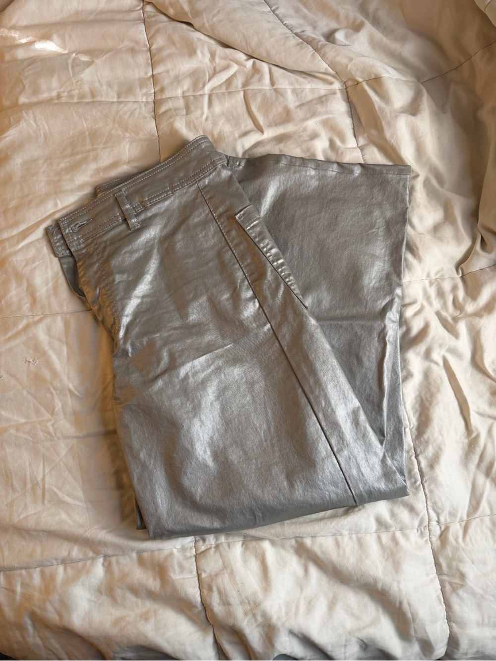OAT new york silver shiny metallic party new years high rise wide leg trousers